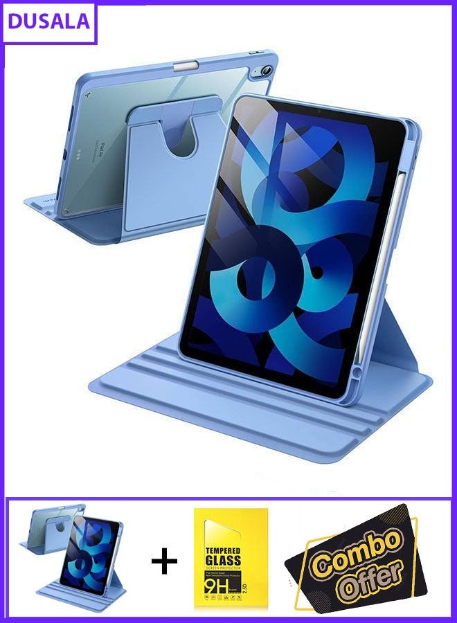 DUSALA 2 in 1 Rotating Case for iPad Air 13-Inch M3/M2 (2025/2024), with Pencil Holder,360 Degree Rotation Protective Stand Slim Cover Clear Back, Auto Wake/Sleep (iPad Air 13) With Tempered Glass - Image 1