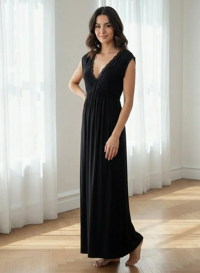 أدريا Aadaraya Night Gown Short Sleeves Lace Trim