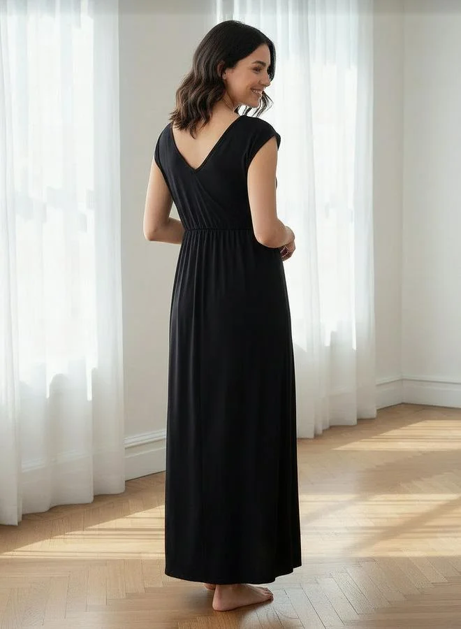 Aadaraya  Aadaraya Night Gown Short Sleeves Lace Trim for Women | Best Price UAE