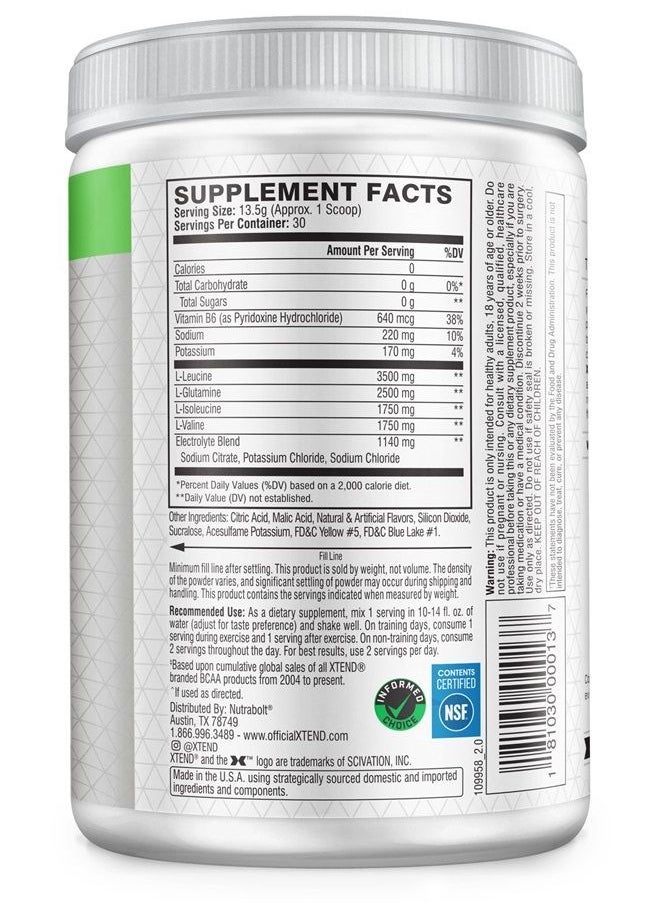 SCIVATION XTEND Original BCAA Powder Smash Apple Sugar Free Post Workout Muscle Recovery Drink with Amino Acids 7g BCAAs for Men & Women - 30 Servings  - Image 2