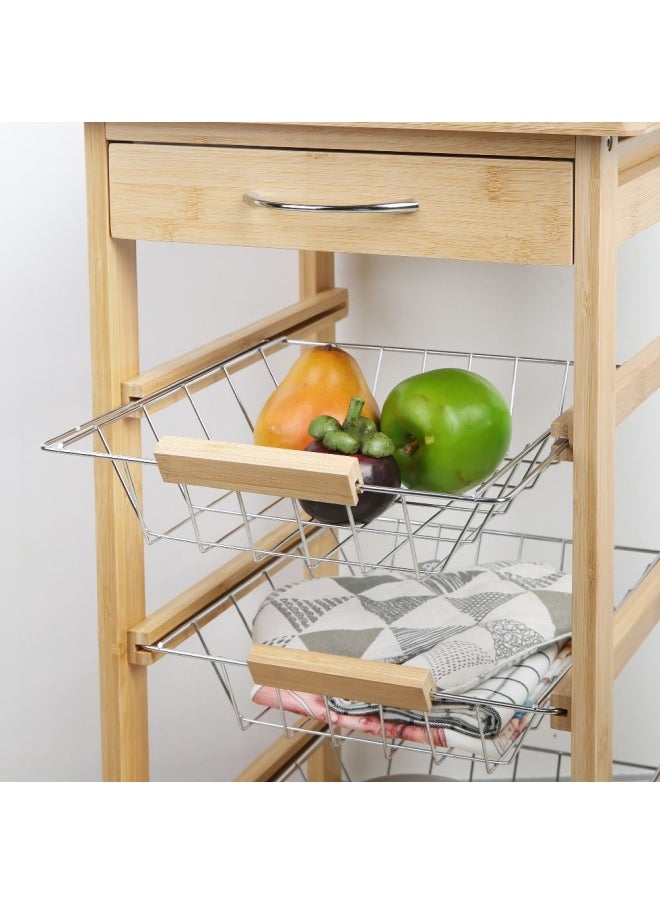 DANUBE HOME Loretta 3 Tier Tolley 3 Tier Kitchen Storage Rack Serving Trolley bamboo top Bamboo Trolley with Wheels Multipurpose Movable Serving Cart Storage Shelf 37 x 37 x 71 Hcm  - Image 3