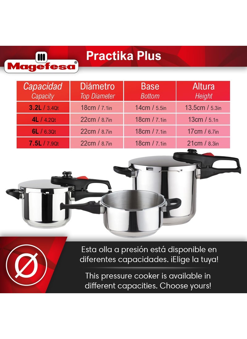 Magefesa MAGEFESA Practika Plus 33Quart Pressure Cooker  1810 Stainless Steel Induction Compatible 5Layer Heat Diffuser Bottom 5 Safety Systems Even Heat Distribution  - Image 3