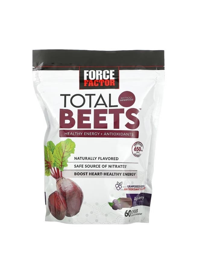 Force Factor Total Beets Healthy Energy  Antioxidants Acai Berry 325 mg 60 Chews - Image 1