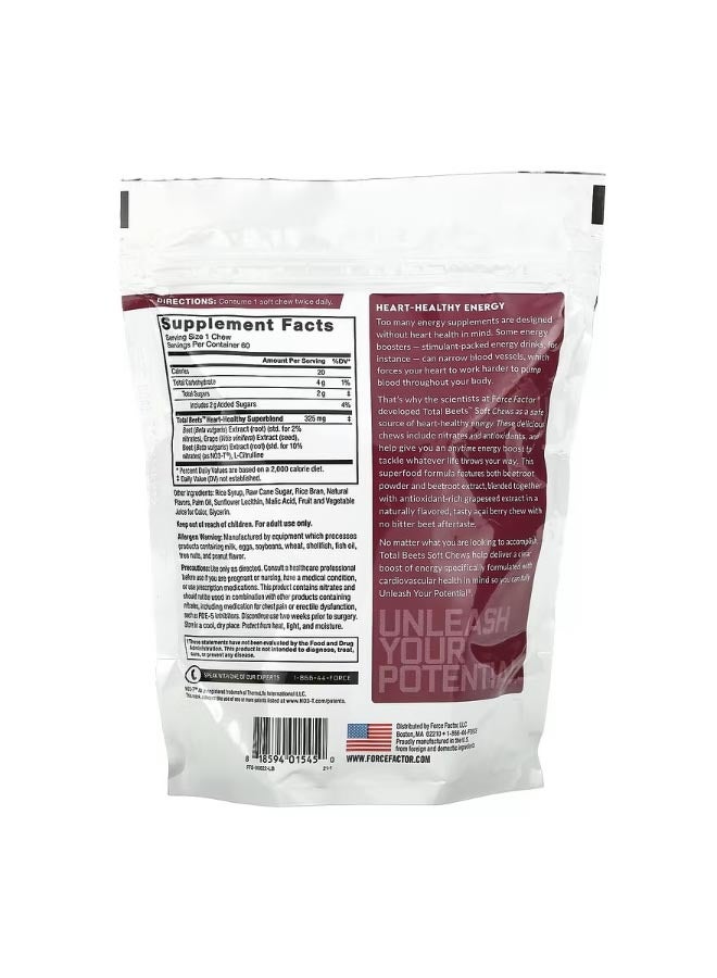 Force Factor Total Beets Healthy Energy  Antioxidants Acai Berry 325 mg 60 Chews - Image 2