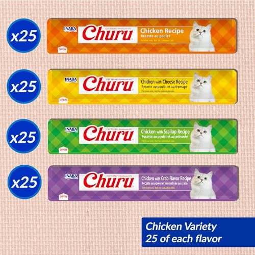 INABA Churu Cat Treats, Lickable, Squeezable Creamy Purée with Vitamin E, 0.5 Ounces per Tube, 100 Tubes Total, Chicken Variety - Image 3