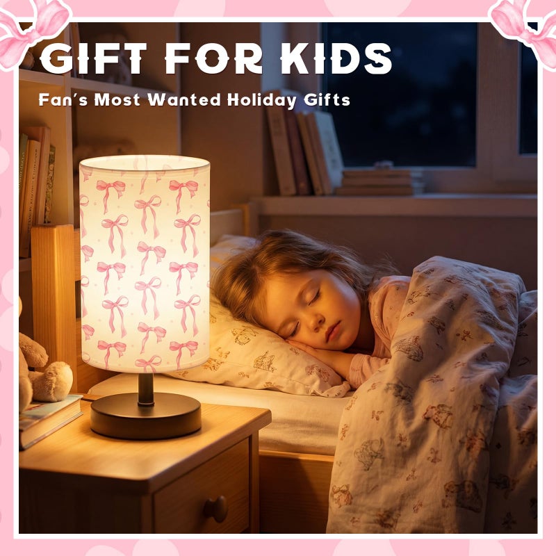Glooglitter Pink Bow Table Lamp Gifts 3 Colors Dimmable Lights 11.02 x 5.12 Inch Night Light Bedside Lamps Decoration for Bedroom Desk Birthday Gifts for Home Decor - Image 5