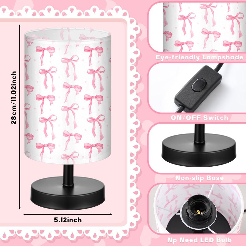 Glooglitter Pink Bow Table Lamp Gifts 3 Colors Dimmable Lights 11.02 x 5.12 Inch Night Light Bedside Lamps Decoration for Bedroom Desk Birthday Gifts for Home Decor - Image 3