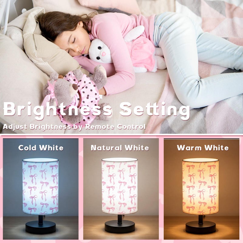 Glooglitter Pink Bow Table Lamp Gifts 3 Colors Dimmable Lights 11.02 x 5.12 Inch Night Light Bedside Lamps Decoration for Bedroom Desk Birthday Gifts for Home Decor - Image 4