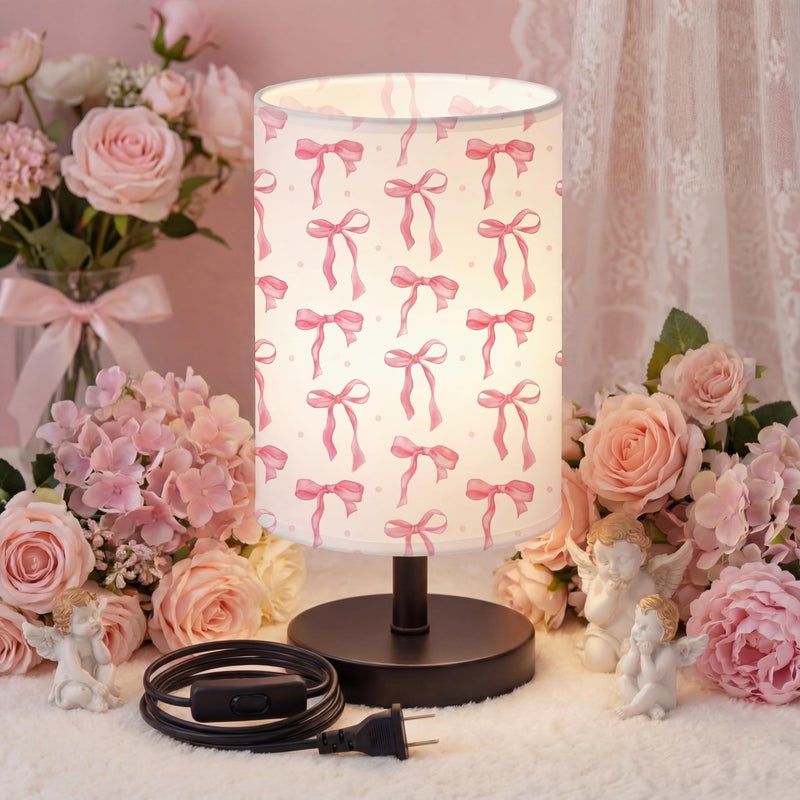 Glooglitter Pink Bow Table Lamp Gifts 3 Colors Dimmable Lights 11.02 x 5.12 Inch Night Light Bedside Lamps Decoration for Bedroom Desk Birthday Gifts for Home Decor - Image 2