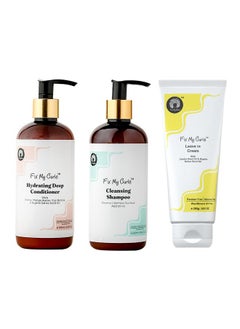 Fix My Curls Hair Care Curl Defining 3-Step Kit | Sulfate-Free Cleansing Shampoo, Hydrating Conditioner & Leave-In Cream | For Naturally Curly, Wavy & Frizzy Hair | Enriched With Tea Tree| 250Ml Each  - Image 1
