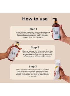 Fix My Curls Hair Care Curl Defining 3-Step Kit | Sulfate-Free Cleansing Shampoo, Hydrating Conditioner & Leave-In Cream | For Naturally Curly, Wavy & Frizzy Hair | Enriched With Tea Tree| 250Ml Each  - Image 3