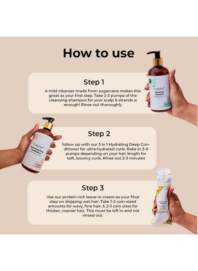 Fix My Curls - Hair Care Curl Defining 3-Step Kit | Sulfate-Free Cleansing Shampoo, Hydrating Conditioner & Leave-In Cream | For Naturally Curly, Wavy & Frizzy Hair | Enriched With Tea Tree| 250Ml Each - Image 1