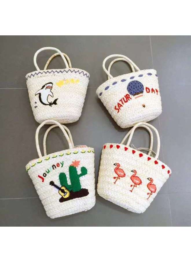 Loquat Fukai Corn Leather Bag Summer Embroidered Straw Woven Bag Holiday Beach Bag Woven Bag Shoulder Bag Women's Bag-Color:Dolphins  - Image 2