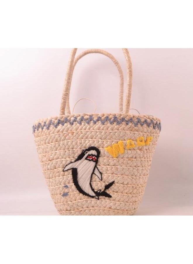 Loquat Fukai Corn Leather Bag Summer Embroidered Straw Woven Bag Holiday Beach Bag Woven Bag Shoulder Bag Women's Bag-Color:Dolphins  - Image 1