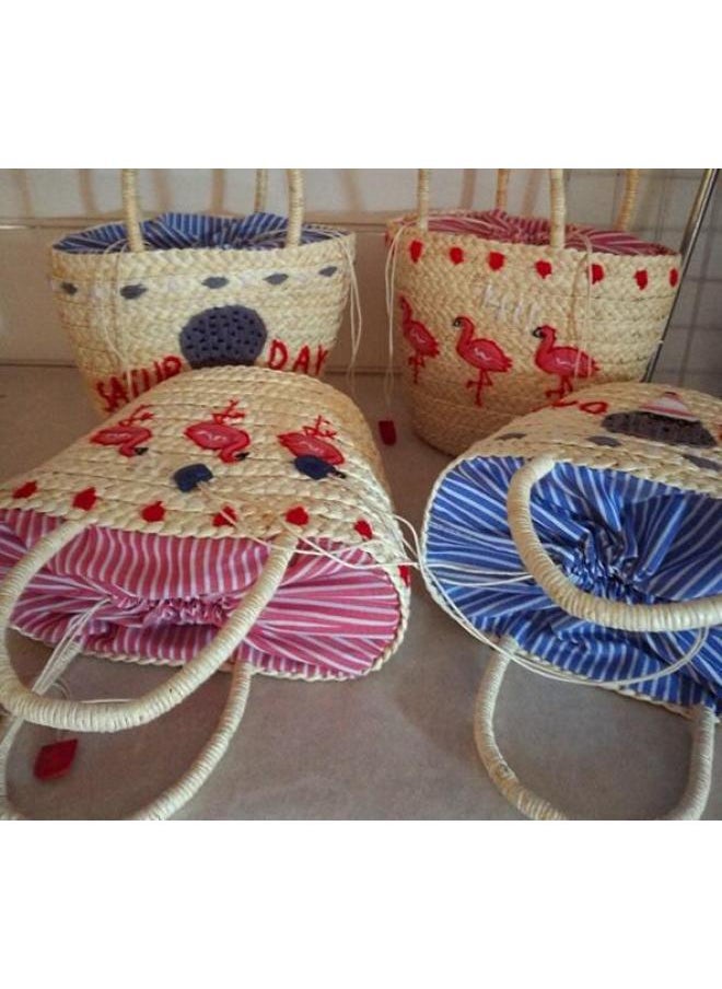 Loquat Fukai Corn Leather Bag Summer Embroidered Straw Woven Bag Holiday Beach Bag Woven Bag Shoulder Bag Women's Bag-Color:Dolphins  - Image 5