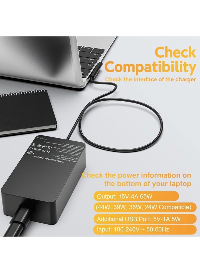 LJO-EEIH 65W AC Adapter Laptop Charger for Microsoft Surface Pro 3 Pro 4 Pro 5 Pro 6 Surface Go Surface Book Portable Charger Power Supply Case - Image 2