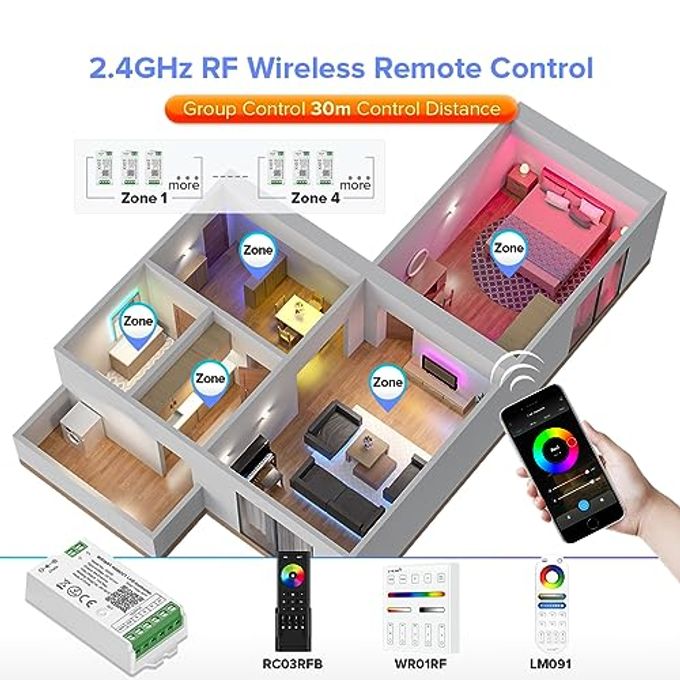 BTF-LIGHTING C05W RGBCCT PWM SMD FCOB (+ R G B C W) 6PIN LED Strip 2.4GHz Tuya WiFi Group Controller Alexa Google Home Control Match with WR01RF RC03RFB RC04RFB RC05RFB Remote - Image 3
