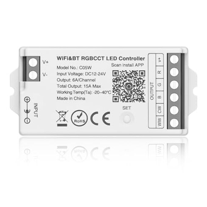 BTF-LIGHTING C05W RGBCCT PWM SMD FCOB (+ R G B C W) 6PIN LED Strip 2.4GHz Tuya WiFi Group Controller Alexa Google Home Control Match with WR01RF RC03RFB RC04RFB RC05RFB Remote - Image 4