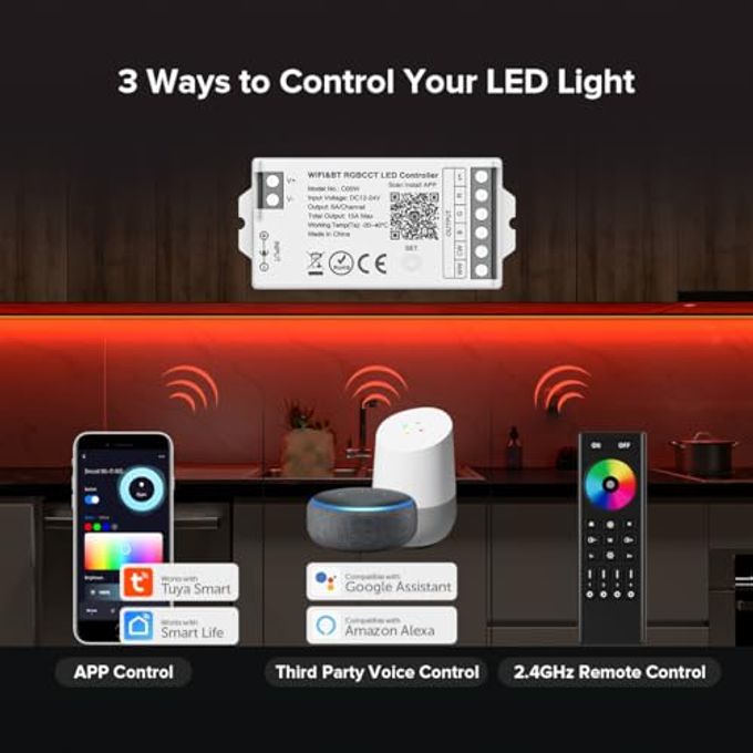BTF-LIGHTING C05W RGBCCT PWM SMD FCOB (+ R G B C W) 6PIN LED Strip 2.4GHz Tuya WiFi Group Controller Alexa Google Home Control Match with WR01RF RC03RFB RC04RFB RC05RFB Remote - Image 2