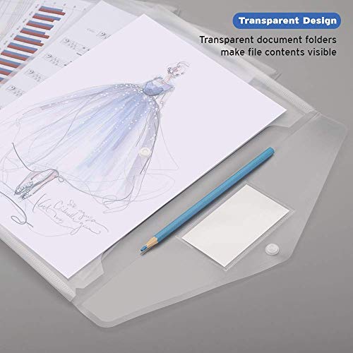 GreatDio® A4 Document File Bag | Transparent Envelope Holder Storage Case with Snap Button | Clear Plastic Organizer for Papers, Stationery (Pack of 12) - Image 3