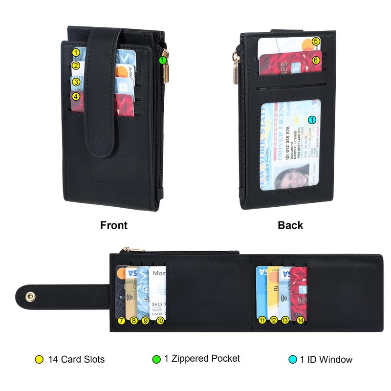 Chelmon Womens Wallet Slim RFID Blocking Bifold Multi Card Case Wallet with Zipper Pocket (Black Smooth) - Image 4
