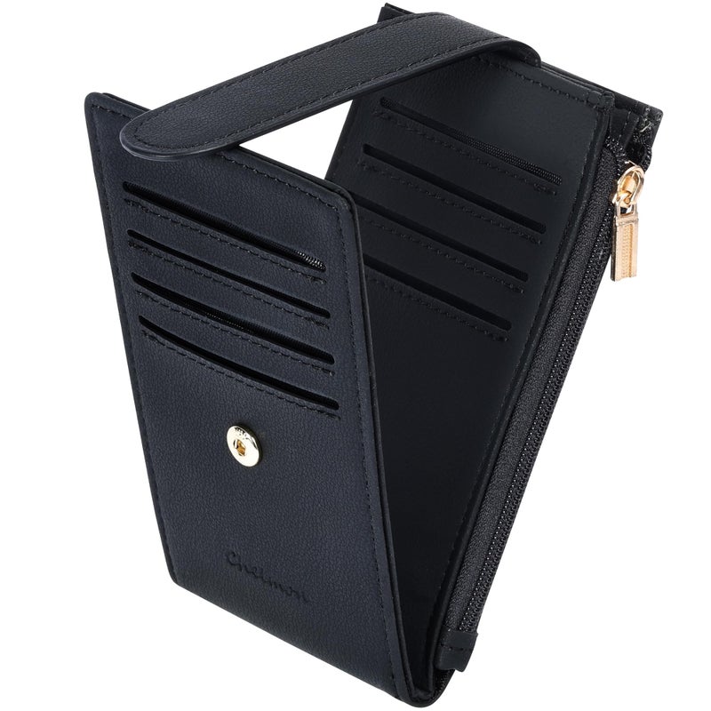 Chelmon Womens Wallet Slim RFID Blocking Bifold Multi Card Case Wallet with Zipper Pocket (Black Smooth) - Image 1