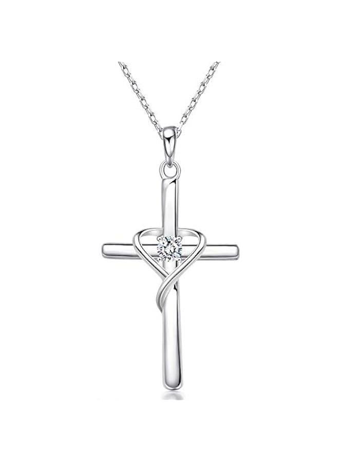 Arabest 925 Sterling Silver Cross Necklace for Women Men 5A CZ Birthstone Necklaces 14K Gold Plated or Rose Gold Necklace for Easter or Mother's Day - Image 1