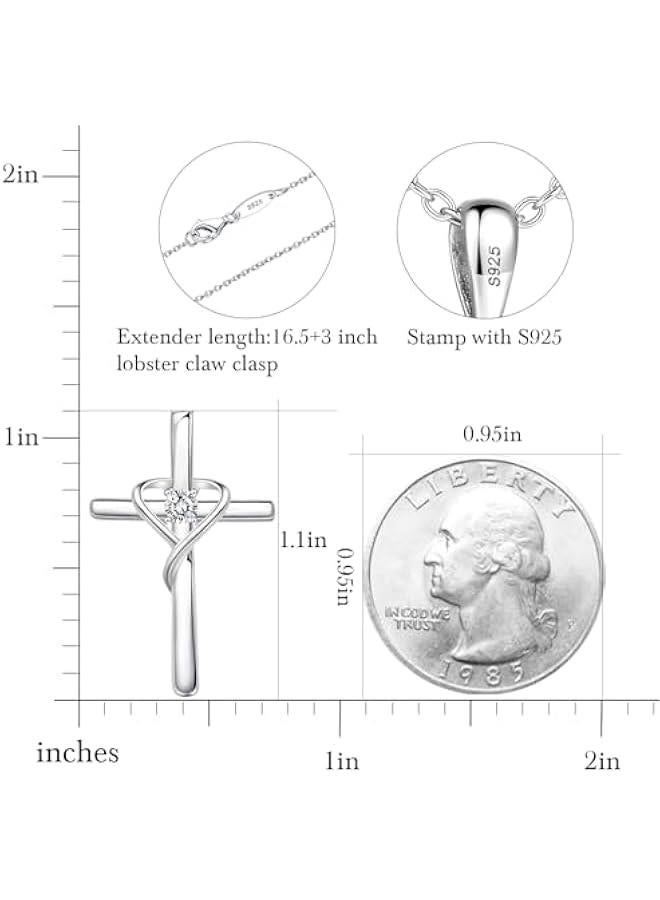 Arabest 925 Sterling Silver Cross Necklace for Women Men 5A CZ Birthstone Necklaces 14K Gold Plated or Rose Gold Necklace for Easter or Mother's Day - Image 3