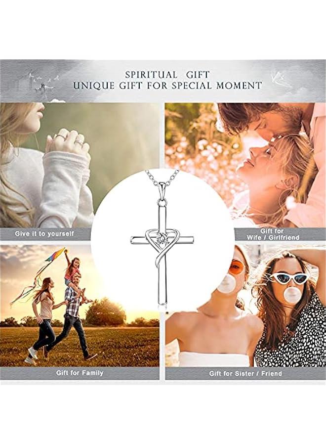 Arabest 925 Sterling Silver Cross Necklace for Women Men 5A CZ Birthstone Necklaces 14K Gold Plated or Rose Gold Necklace for Easter or Mother's Day - Image 2