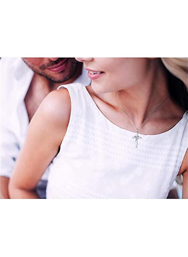 Arabest 925 Sterling Silver Cross Necklace for Women Men 5A CZ Birthstone Necklaces 14K Gold Plated or Rose Gold Necklace for Easter or Mother's Day - Image 5