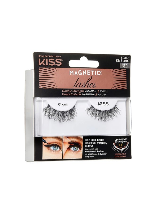 KISS Magnetic Lashes, Charm, 1 Pair of Synthetic False Eyelashes With 5 Double Strength Magnets, Wind Resistant, Dermatologist Tested Fake Lashes Last Up To 16 Hours, Reusable Up To 15 Times, Black - Image 5