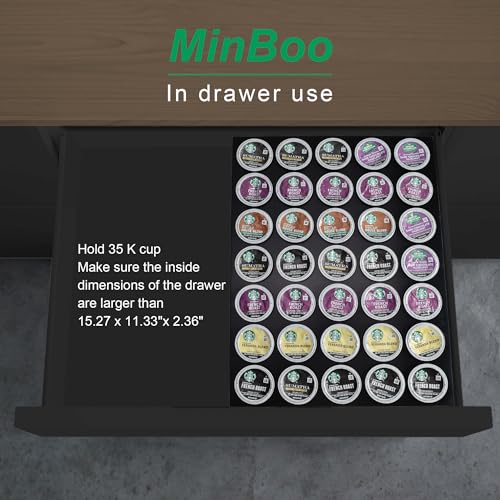 MinBoo BamBoo k cup holder Drawer or Countertop k cup Organizer Coffee Pod Holder Hold 35 Coffee Pod Storage Kcup coffee pods holder for coffee station Office and Kitchen k cup storage,Black - Image 2