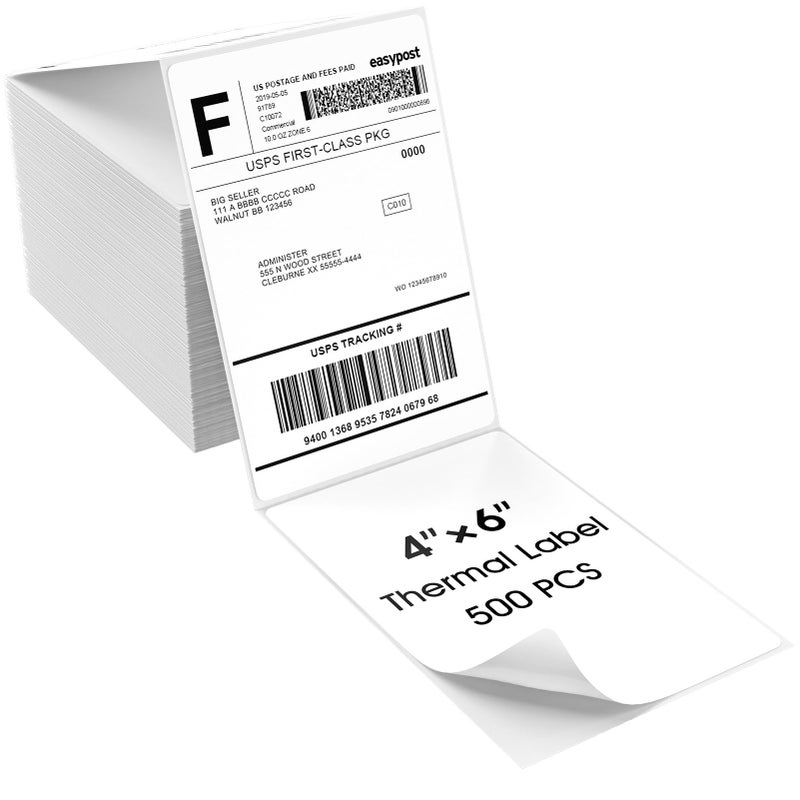MaxGear 4" x 6" Direct Thermal Labels, 500 Fanfold Labels, for Shipping & Mailing, Perforated White, Commercial Grade with Permanent Adhesive, Compatible with Most Thermal Printers,1 Stack - Image 1