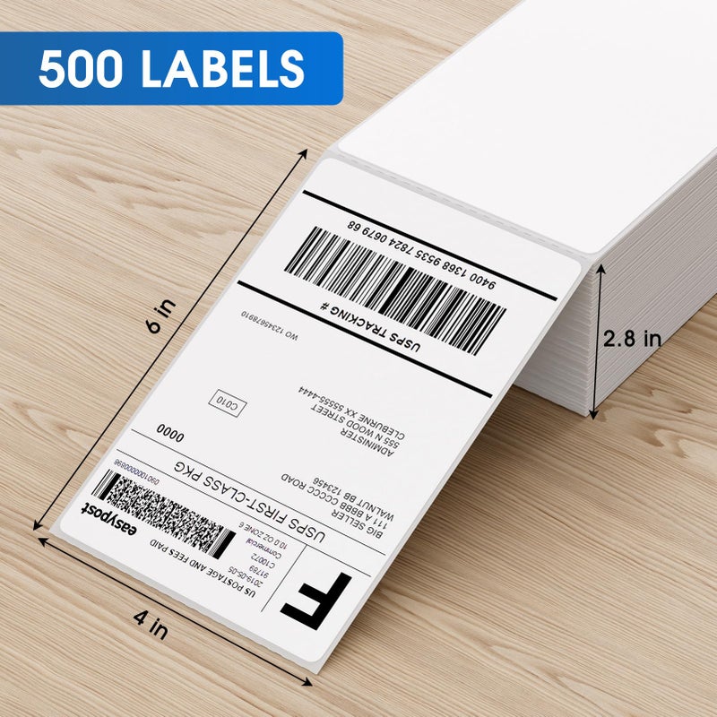 MaxGear 4" x 6" Direct Thermal Labels, 500 Fanfold Labels, for Shipping & Mailing, Perforated White, Commercial Grade with Permanent Adhesive, Compatible with Most Thermal Printers,1 Stack - Image 3