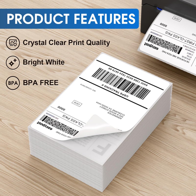 MaxGear 4" x 6" Direct Thermal Labels, 500 Fanfold Labels, for Shipping & Mailing, Perforated White, Commercial Grade with Permanent Adhesive, Compatible with Most Thermal Printers,1 Stack - Image 2