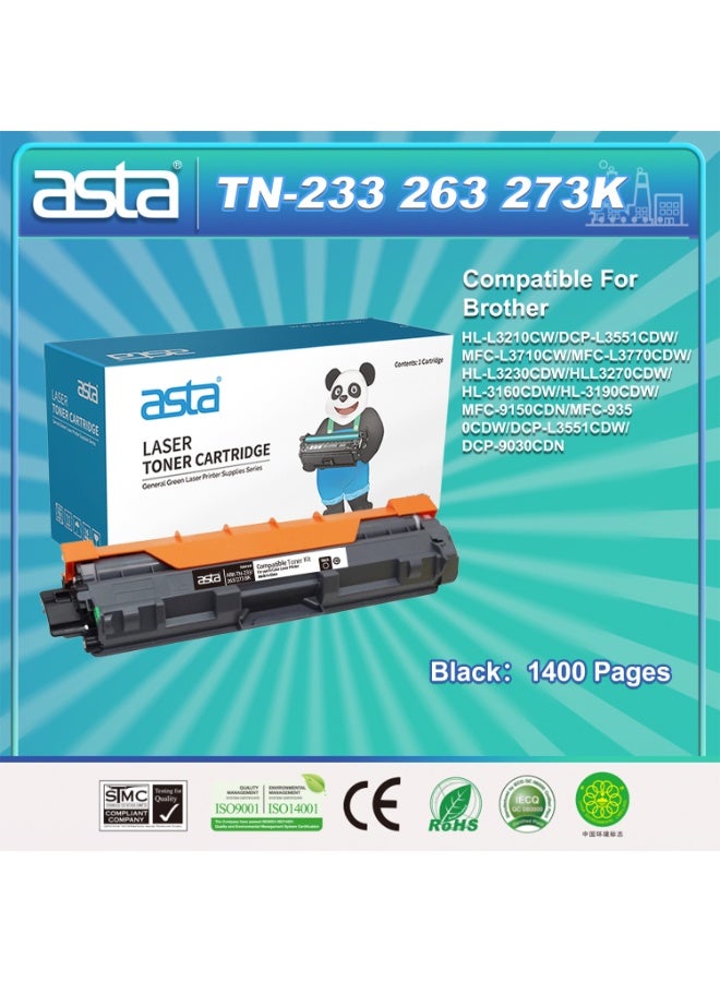 استا خرطوشة حبر أسود ASTA TN233 TN263 TN273، 1400 صفحة، متوافقة عالميًا مع طابعات BROTHER LaserJet HL-L3210CW وMFC-L3710CW وMFC-L3770CDW وHL-L3230CDW وHL-L3270CDW وHL-3160CDW وHL-3190CDW وMFC-9150CDN وMFC-9350CDW وDCP-L3551CDW وDCP-9030CDN، طابعة TN-233 وTN-263 وTN-273 وTN 233 و263 و273، استهلاك منخفض للطاقة، طباعة عالية الكفاءة - Image 1