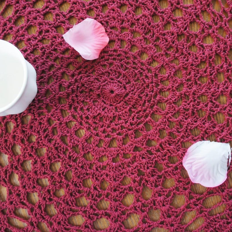 USTIDE Small Round Table Cloth Handmade Crochet Tablecloths for Wedding Decorative Roundtable Doilies Cotton Tablecloth Flowers Burgundy Tablecloth 31 Inches - Image 4