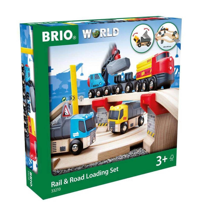 Brio BRIO World 33210 - Rail & Road Loading Set - 32 Piece Wooden Train Set | Ideal for Kids Aged 3+ | with Special Crane Car & Flatbed Idea  - Image 1
