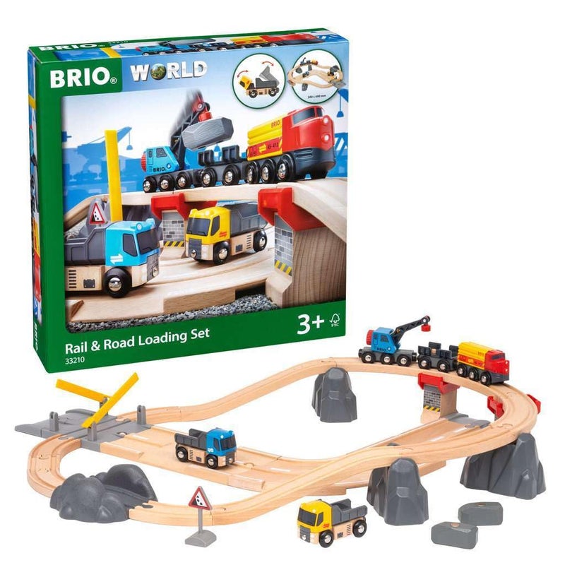 Brio BRIO World 33210 - Rail & Road Loading Set - 32 Piece Wooden Train Set | Ideal for Kids Aged 3+ | with Special Crane Car & Flatbed Idea  - Image 2