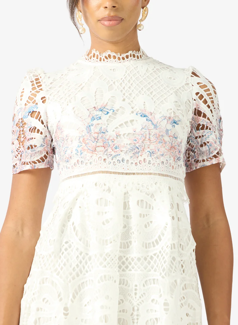 Ella  Lace Dress With Floral Print for Women | Best Price UAE