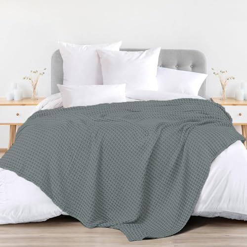 Urban Space 100% Cotton Waffle Weave Blanket, Cotton Dohar for Double Bed, Breathable & Skin Friendly All Season Blanket for Bed, Double Bed Blanket (220cm x 240cm, Cool Grey) - Image 1