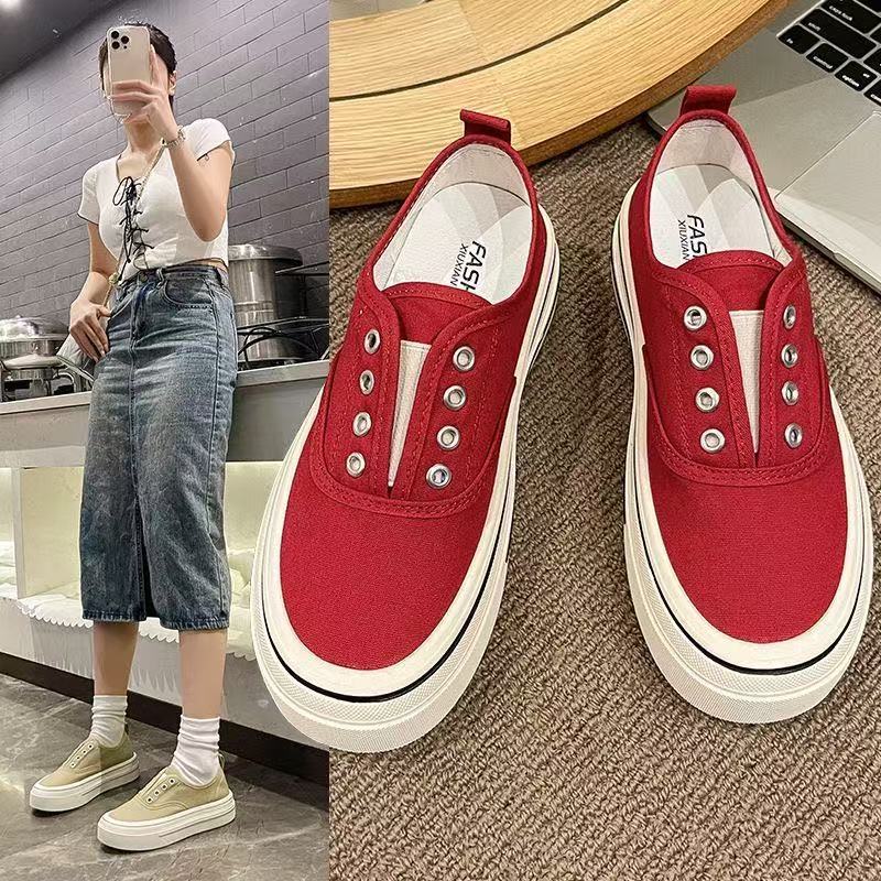 Women's Vintage Thick Sole Slip-on Canvas Shoes - Image 2