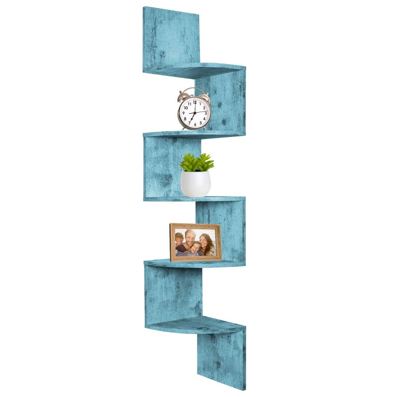 Greenco 5Tier Corner Shelves Floating Corner Shelf Wall Organizer Storage EasytoAssemble Wall Mount Shelves for Bedrooms Bathroom Shelves Kitchen Offices Living Rooms  Rustic Blue Finish