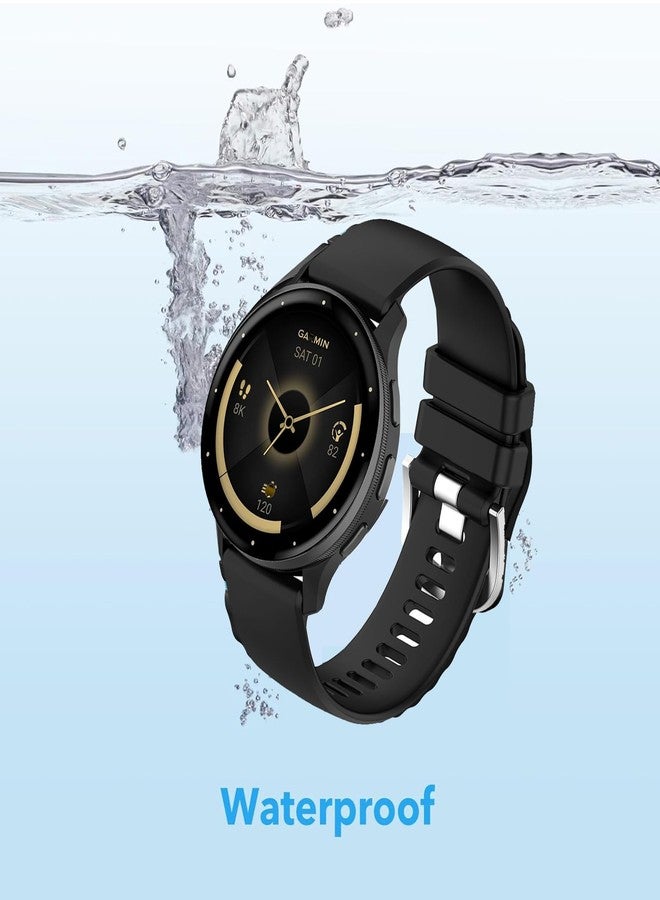 عبوتان من الأساور المقاومة للماء متوافقة مع ساعات Garmin Venu 3S / Garmin Venu 2S / Garmin Vivoactive 4S / Garmin forerunner 265S، أساور معصم رياضية كلاسيكية ناعمة بديلة مقاس 18 مم (أسود/أسود) - Image 2