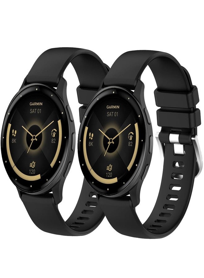 عبوتان من الأساور المقاومة للماء متوافقة مع ساعات Garmin Venu 3S / Garmin Venu 2S / Garmin Vivoactive 4S / Garmin forerunner 265S، أساور معصم رياضية كلاسيكية ناعمة بديلة مقاس 18 مم (أسود/أسود) - Image 1