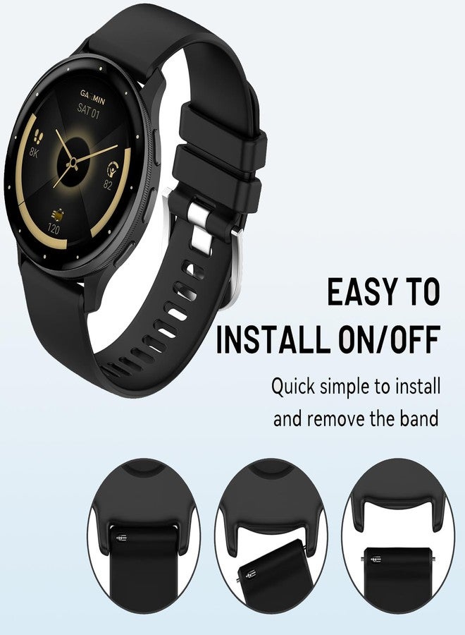 عبوتان من الأساور المقاومة للماء متوافقة مع ساعات Garmin Venu 3S / Garmin Venu 2S / Garmin Vivoactive 4S / Garmin forerunner 265S، أساور معصم رياضية كلاسيكية ناعمة بديلة مقاس 18 مم (أسود/أسود) - Image 5
