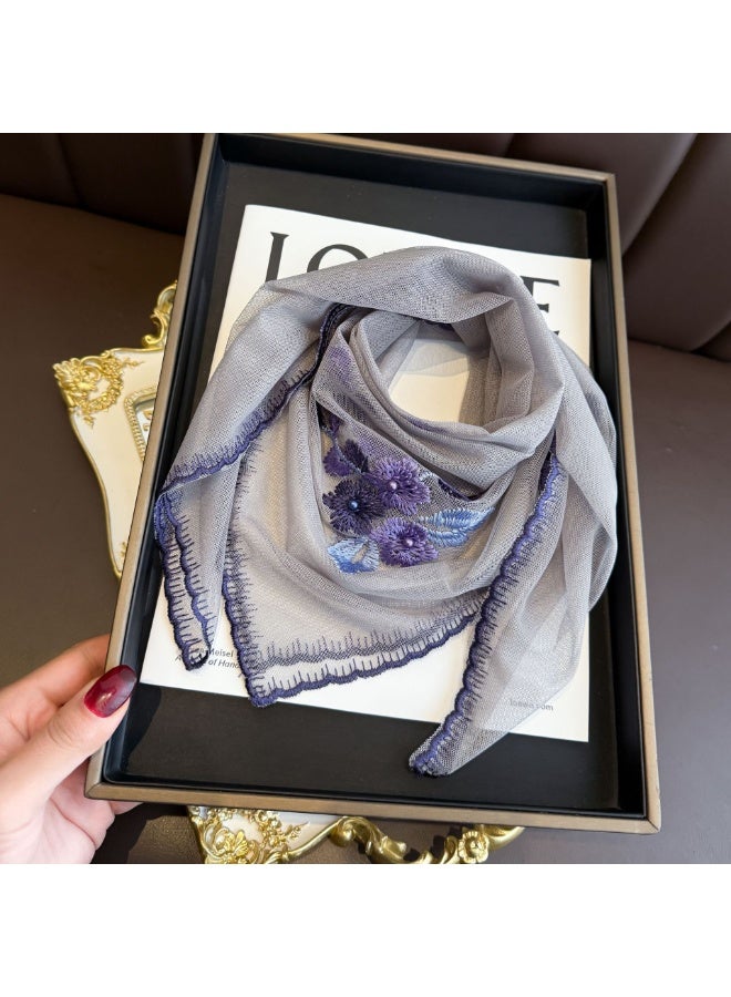 KUYING New Fashion Haitang Flower Embroidered Nail Bead Silk Scarf 62 * 62CM