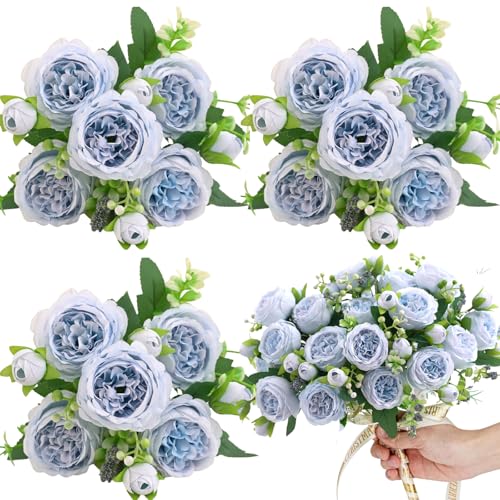 ASTRYAS Artificial Peony Flower 2Pcs Silk Peonies Fake Peony Flowers Floral Arrangements Dining Table Centerpieces for Kitchen Bridal Wedding Party Decor(Light Pink) - Image 1