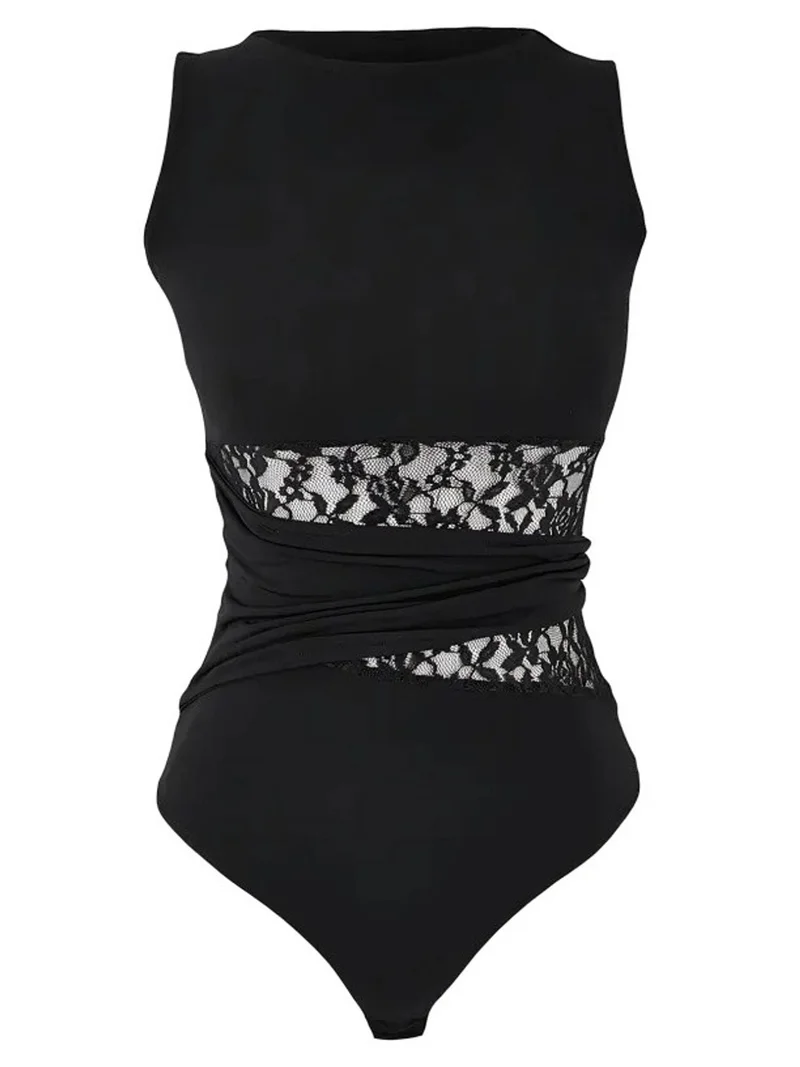HICCUP Black Cut Out Lace Detailed Bodysuit for Women | Best Price UAE