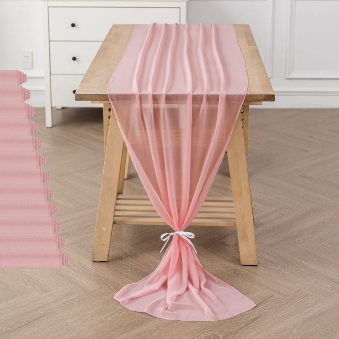 12PACK 10FT CHIFFON TABLE RUNNER 29X120 INCH SHEER ROMANTIC TABLE RUNNER FOR WEDDING BIRTHDAY PARTY BRIDAL SHOWER OUTDOOR DECORATIONLIGHT PINK